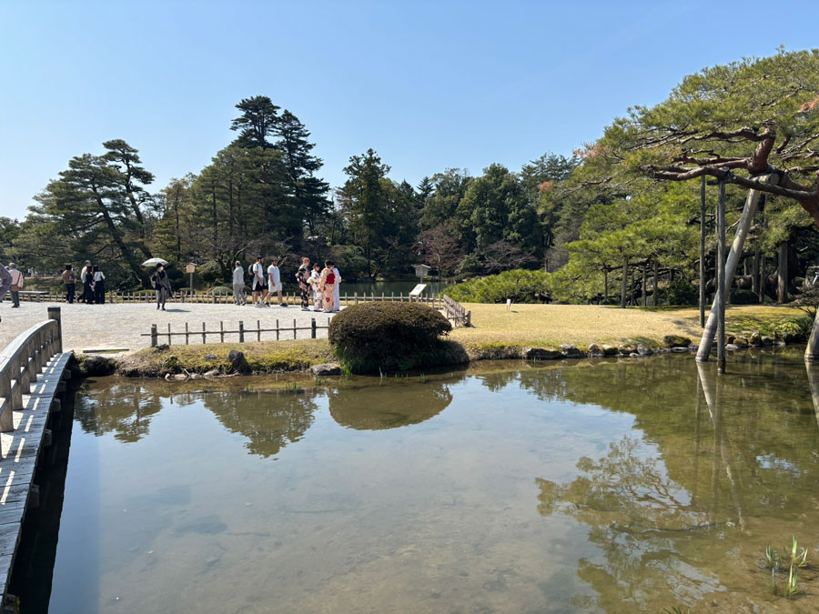 Pond in Kenrokuen Garden, a traditional strolling garden in Kanazawa